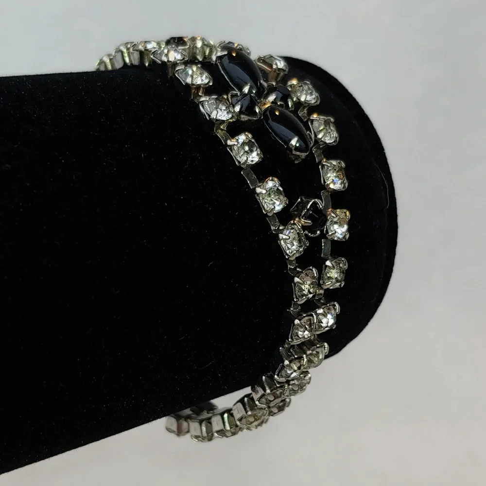 Stylish Formal Wear Rhinestone Women's Bracelet in Black Silver, 7 Inches - Picture 3 of 14